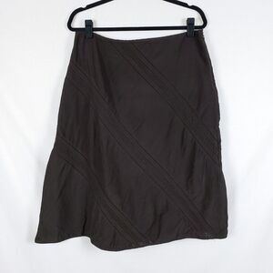 Hillard & Hanson Midi Skirt Womens L Brown Silk Linen Earthy Ren Faire Resort